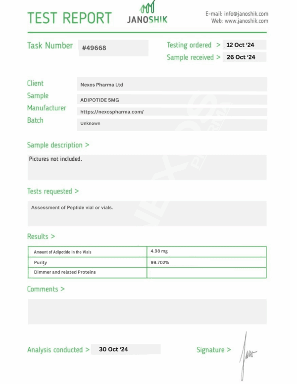 ADIPOTIDE 5MG test result